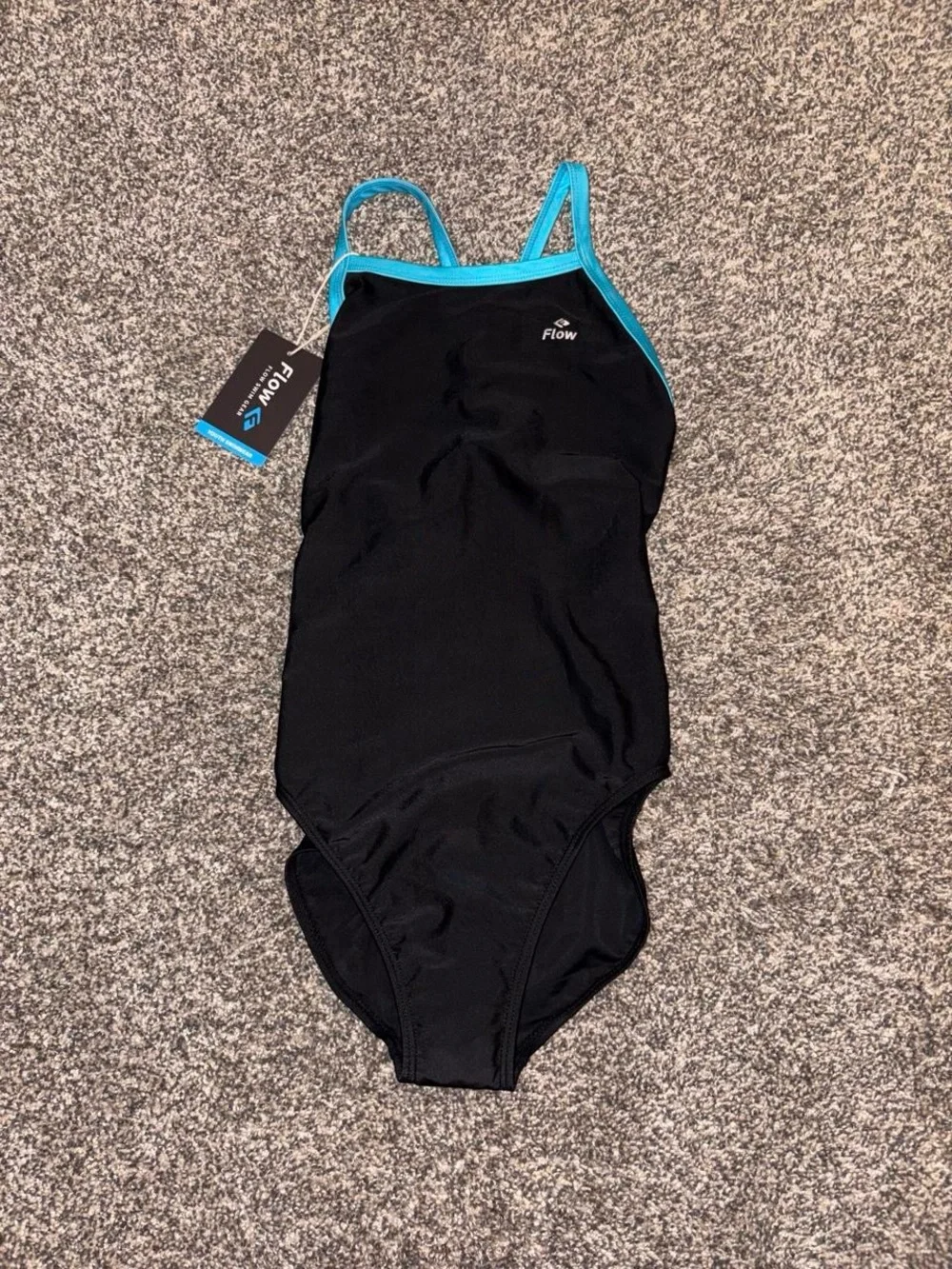NWT black one piece swimsuit with blue straps